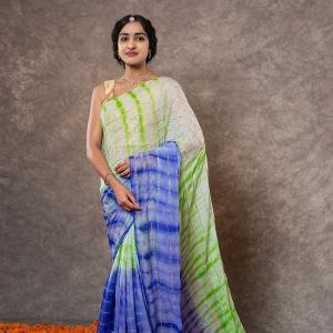 Mint Green & Blue Shaded Lehariya Saree | Sequin Work | Jaipurio Designer Collection